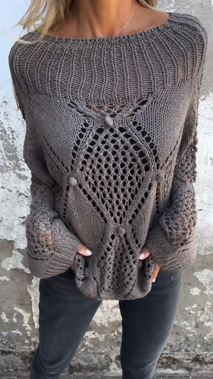 Kassandra - Rundhals Langarm-Stricktop mit Hohldesign