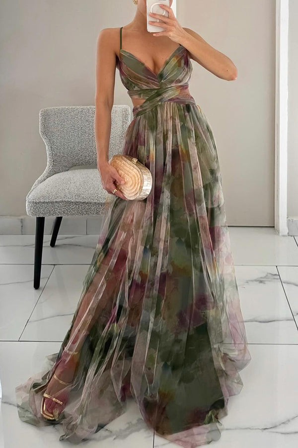 Eirith - Elegantes bedrucktes Maxikleid mit Schnürung