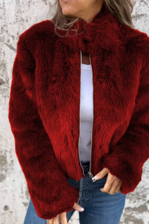 Jamie - Modische Kunstfell-Turtleneck-Jacke mit Reißverschluss für den Alltag