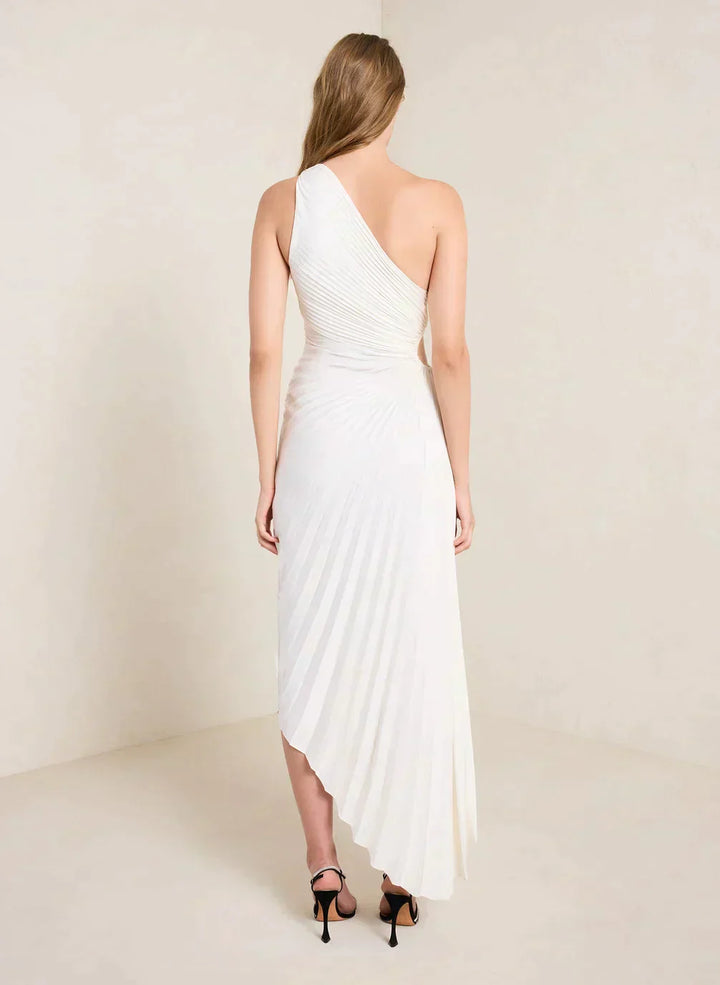 Sylviana - Ein-Schulter Plissiertes Midi-Kleid