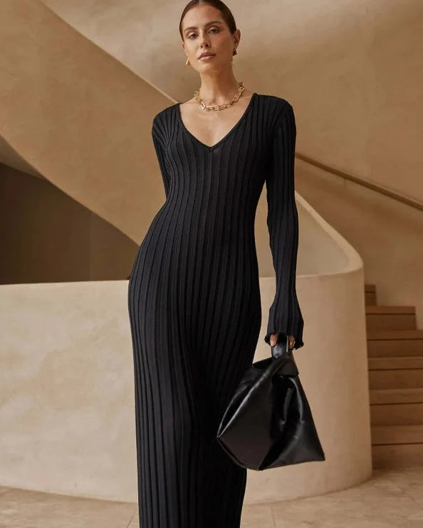 Sara - Herbst Neues Strick-Midikleid mit Ärmeln