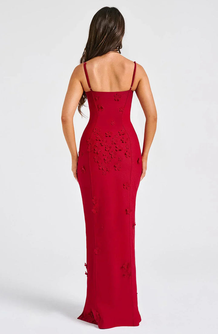 Ananke - Maxikleid mit Blumenapplikationen