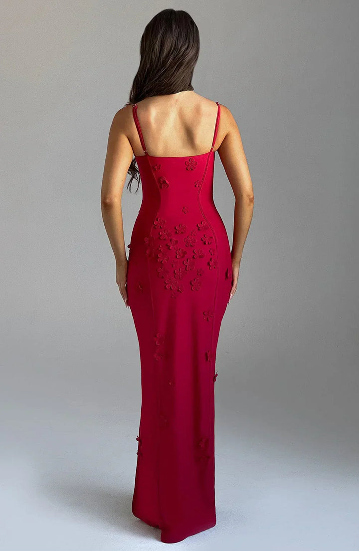 Ananke - Maxikleid mit Blumenapplikationen