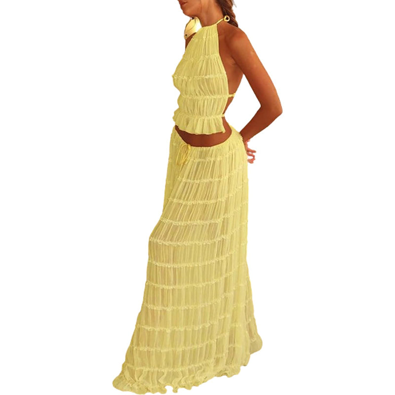 Odalys™ | Boho gerafftes Halter Rückenausschnitt Maxi Set