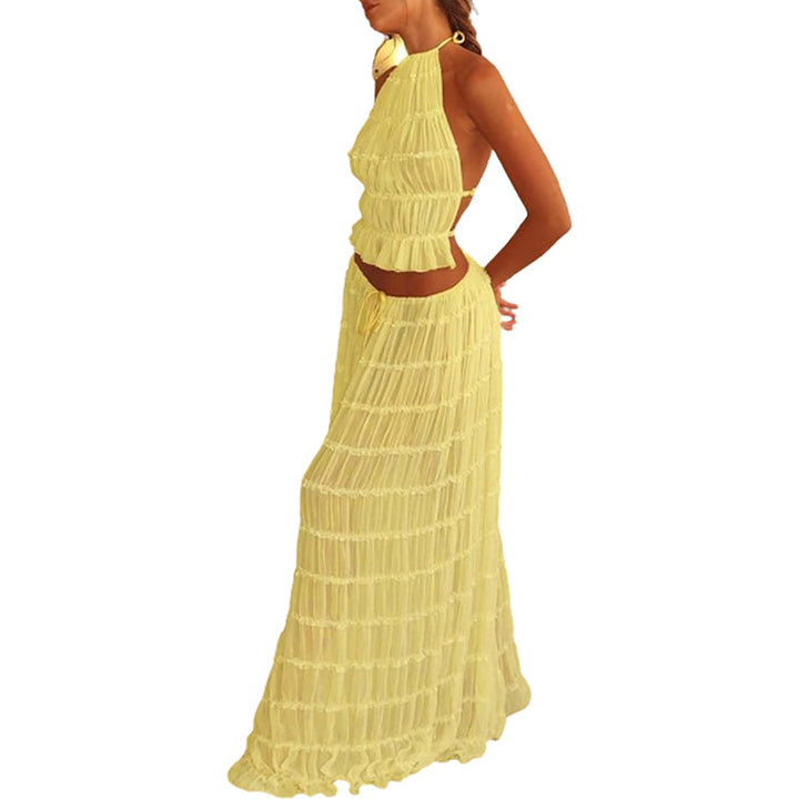 Odalys™ | Boho gerafftes Halter Rückenausschnitt Maxi Set