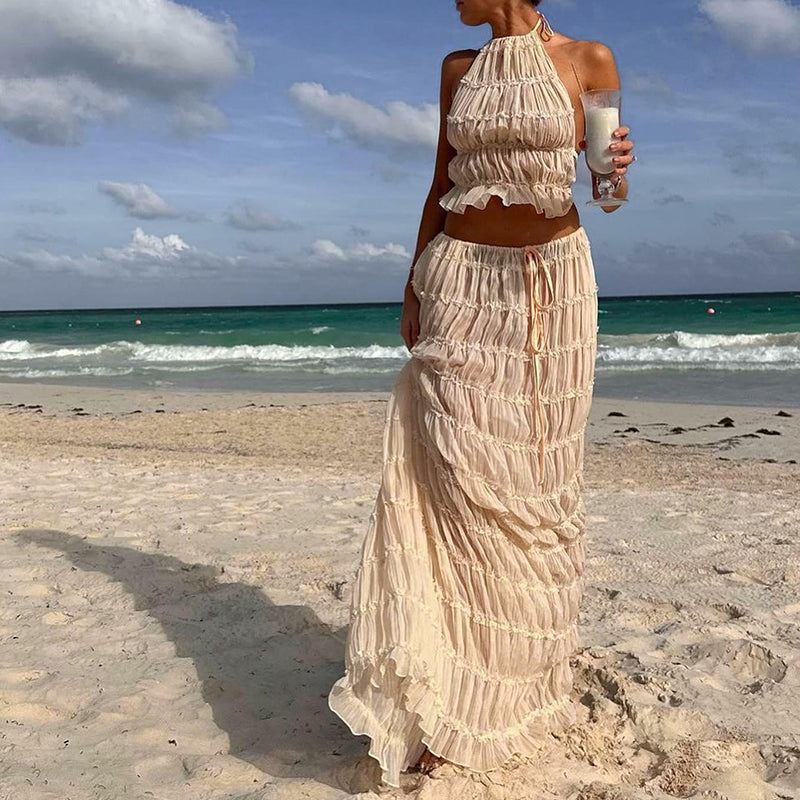 Odalys™ | Boho gerafftes Halter Rückenausschnitt Maxi Set