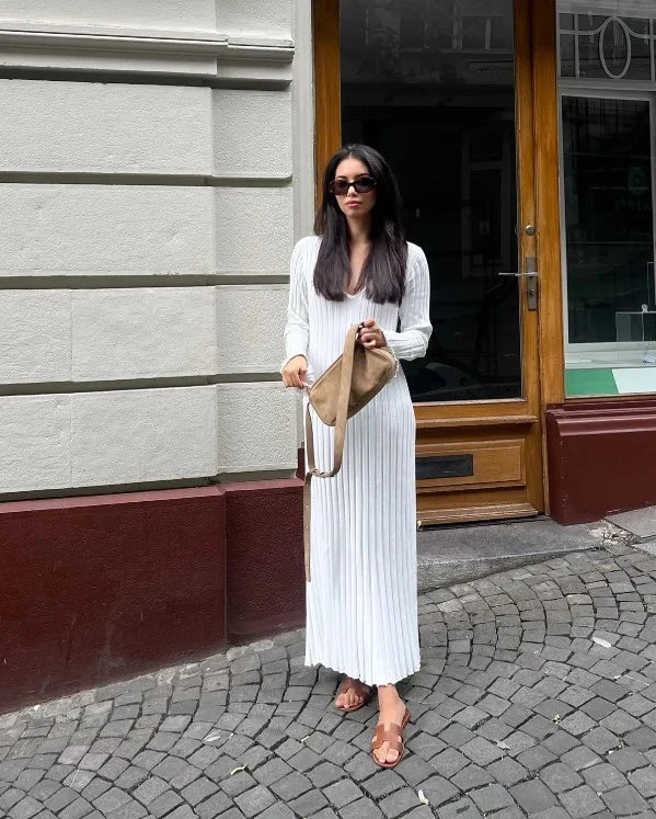 Sara - Herbst Neues Strick-Midikleid mit Ärmeln