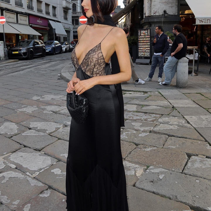 Noreia ™ | Maxikleid aus Mesh mit gespleißter Spitze