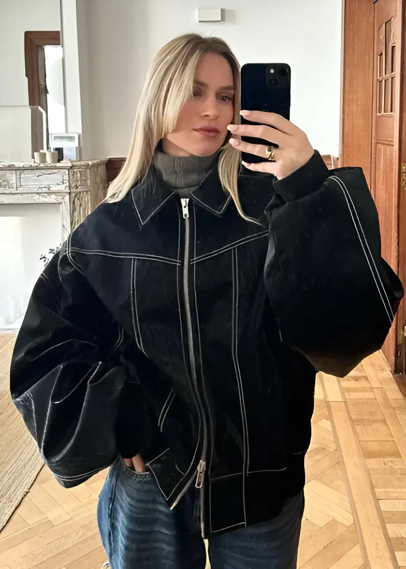 Lässige Oversized Lederjacke