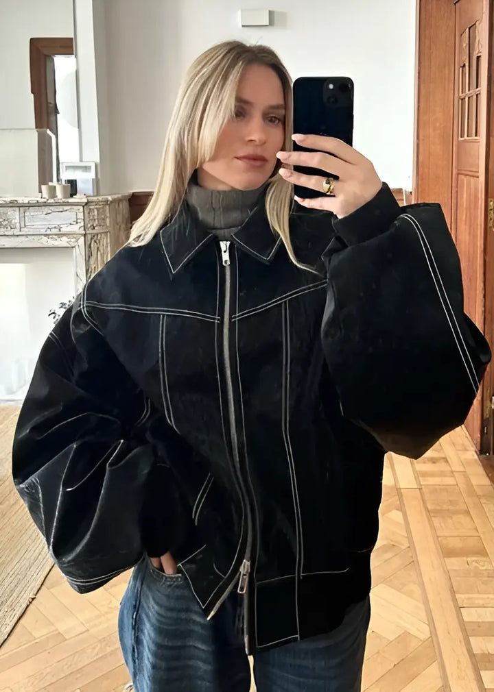 Lässige Oversized Lederjacke