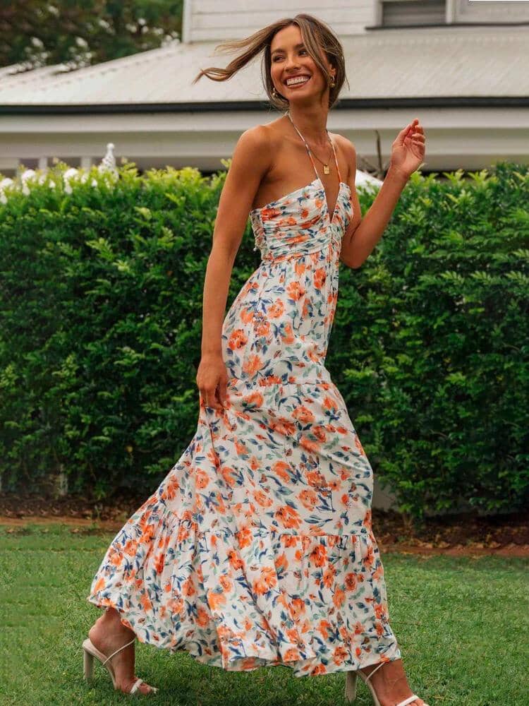 Louise -  Maxi-Sommerkleid mit Neckholder und Blumenmuster