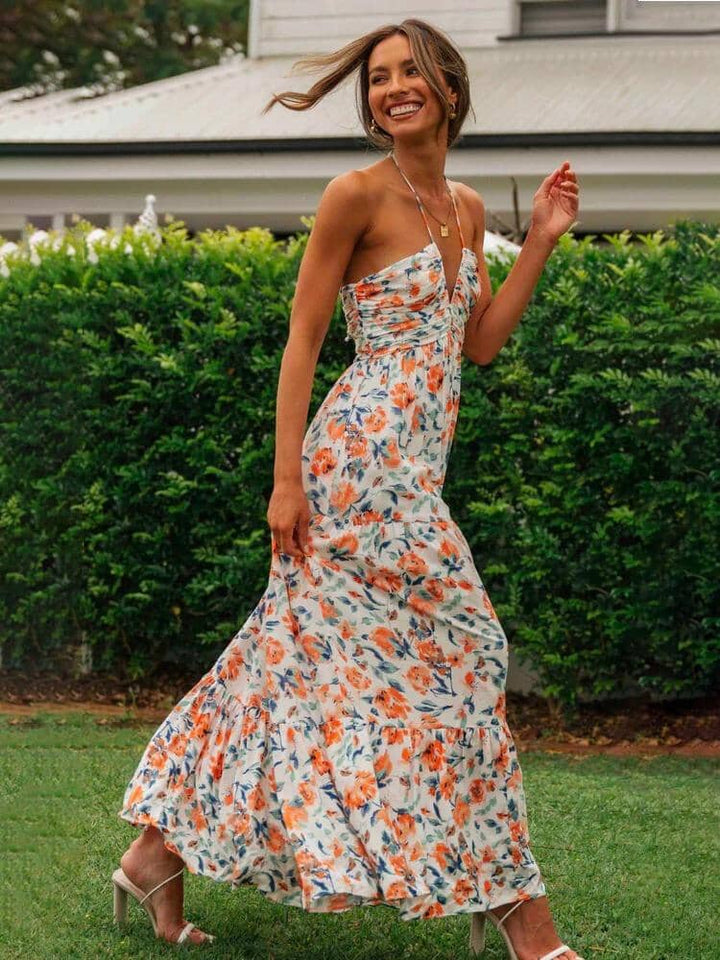 Louise -  Maxi-Sommerkleid mit Neckholder und Blumenmuster