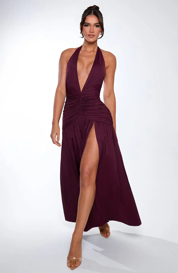 Sabine™ | Rückenfreies Maxikleid mit Knotenschlitz
