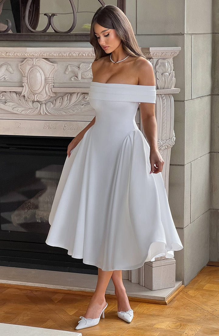 Tahlia ™ | Off-Shoulder Plissee-Midikleid