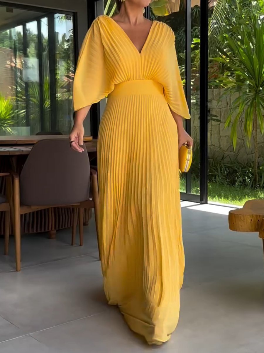 Sassa - Schwebendes Geripptes Kleid mit V-Ausschnitt