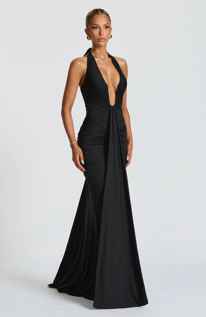 Rhea - Drapiertes Jersey-Maxikleid