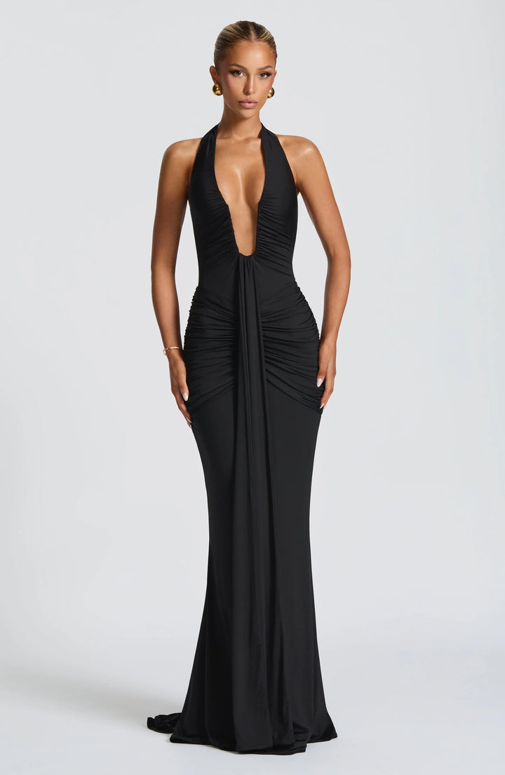 Rhea - Drapiertes Jersey-Maxikleid
