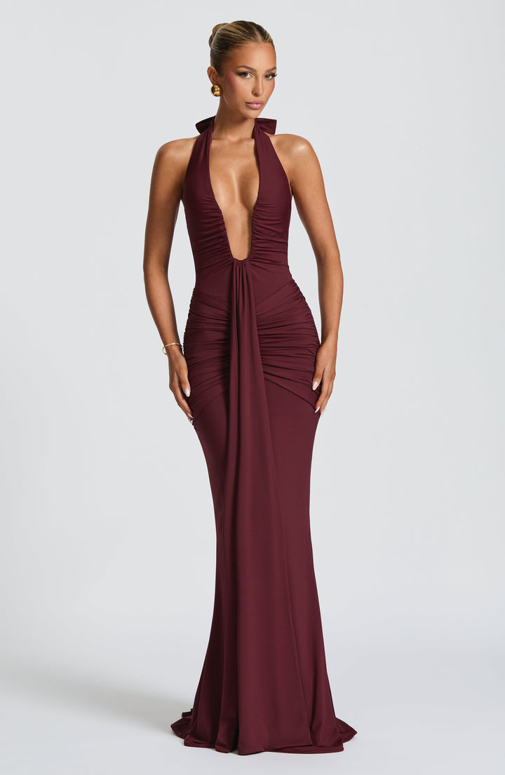 Rhea - Drapiertes Jersey-Maxikleid