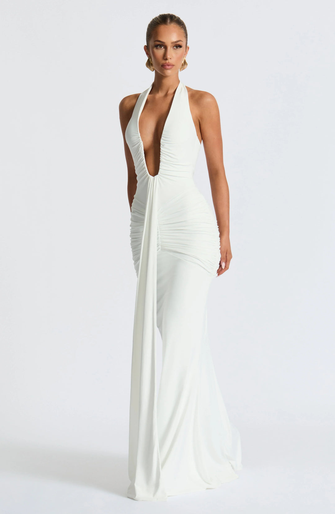 Rhea - Drapiertes Jersey-Maxikleid