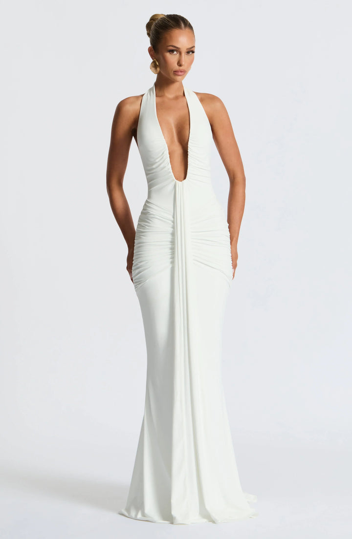 Rhea - Drapiertes Jersey-Maxikleid