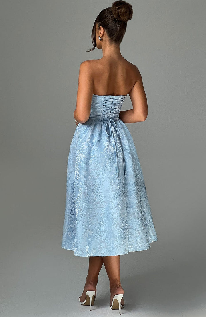 Tyche - Schulterfreies Jacquard-Midikleid