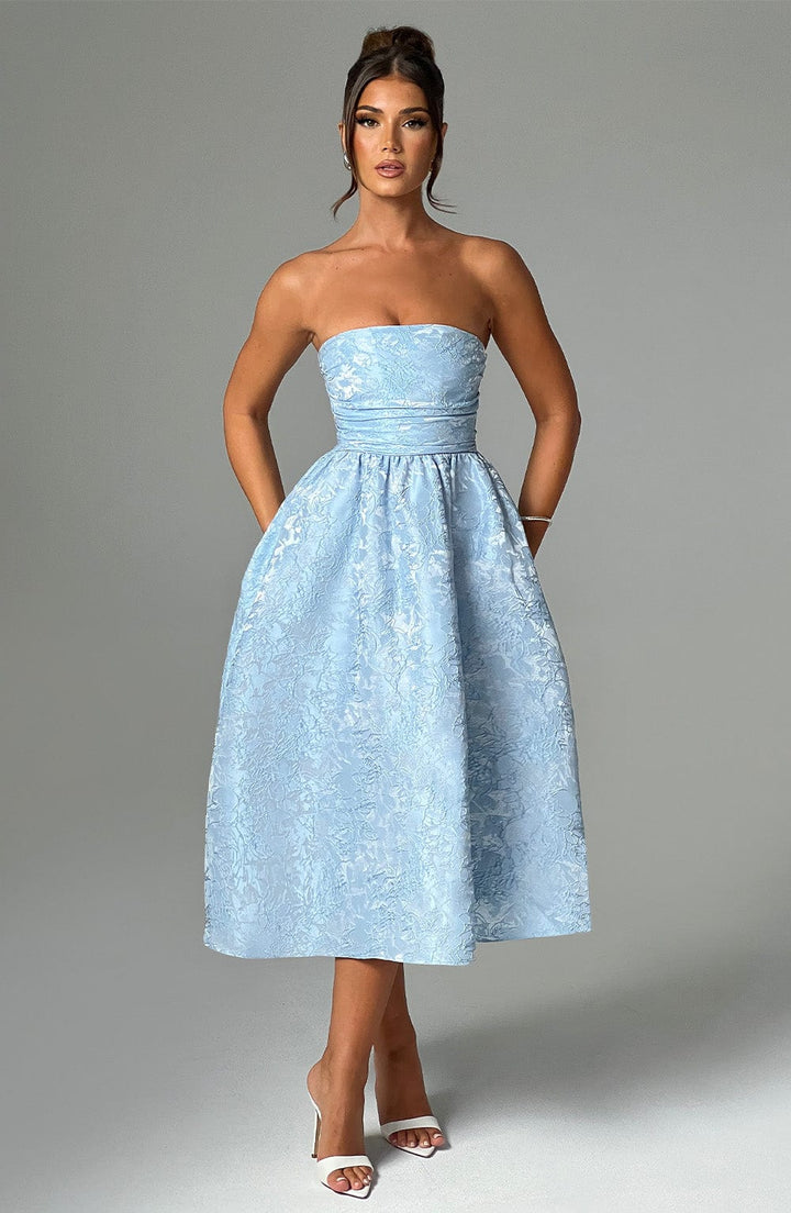 Tyche - Schulterfreies Jacquard-Midikleid
