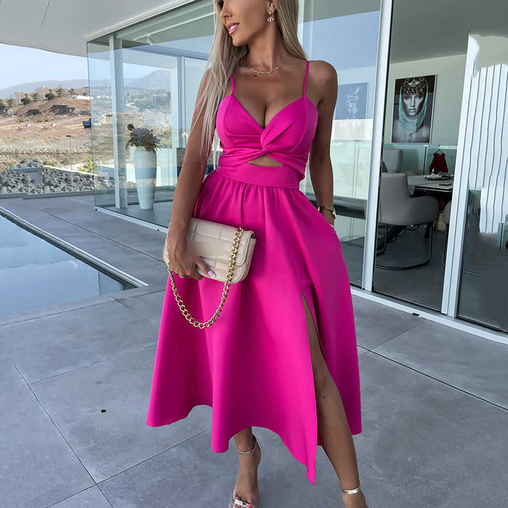 Célestine - Spaghettiträgerkleid mit hohem Schlitz