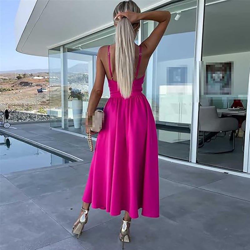 Célestine - Spaghettiträgerkleid mit hohem Schlitz