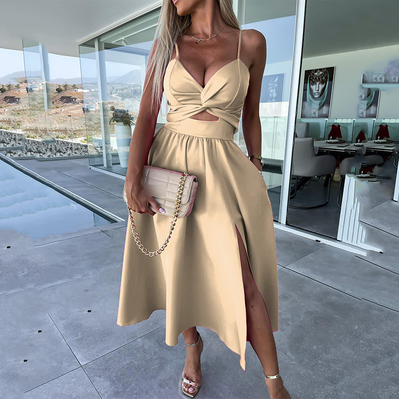 Célestine - Spaghettiträgerkleid mit hohem Schlitz