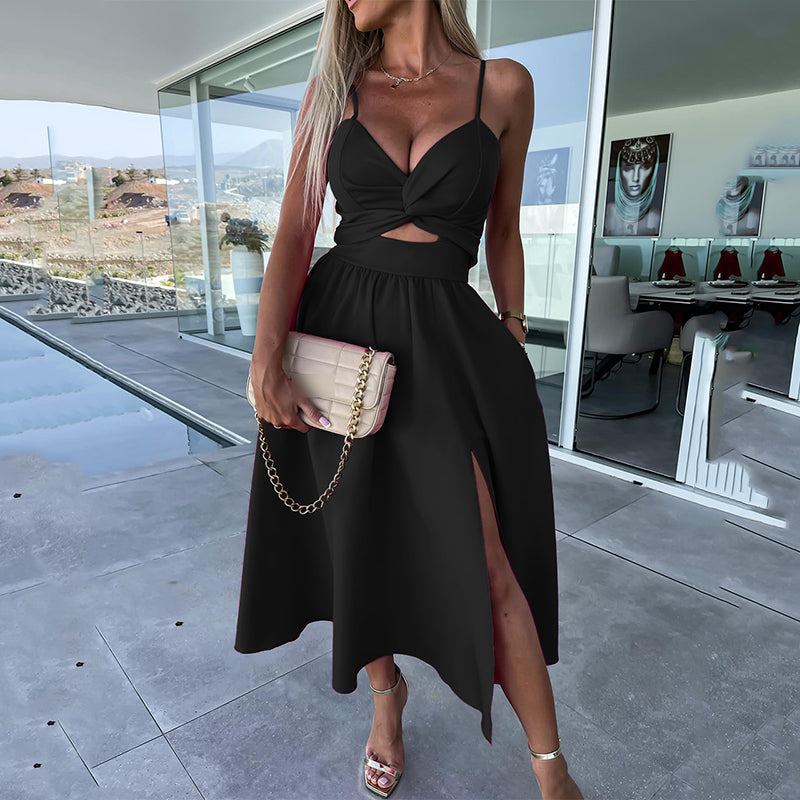 Célestine - Spaghettiträgerkleid mit hohem Schlitz